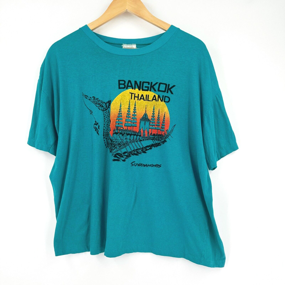 Vintage Single Stitch Bangkok Thailand Graphic T-Shirt XL Dragon Boat Crew Neck